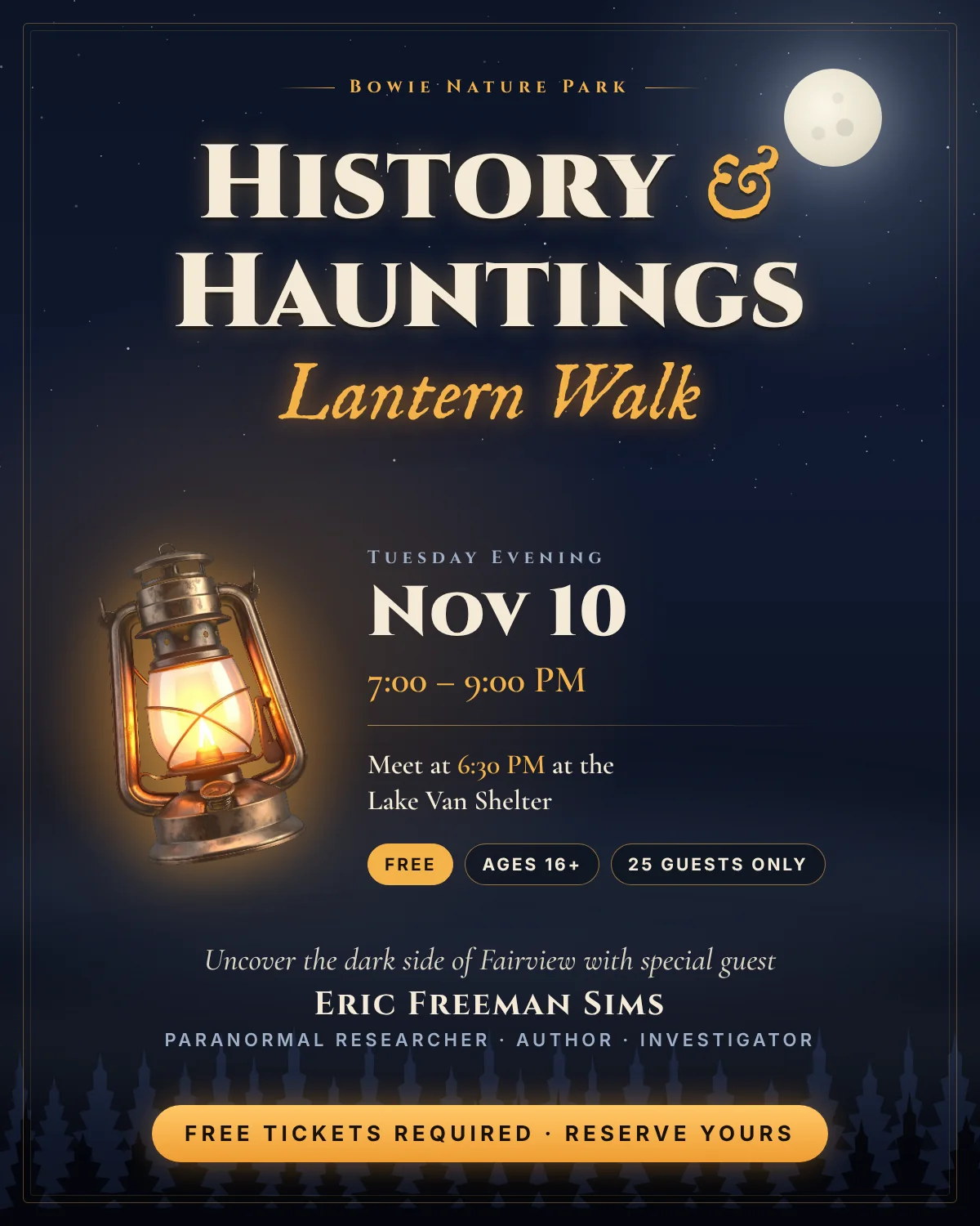 History & Hauntings Lantern Walk at Bowie Nature Park, Tuesday, November 10, 7 to 9 PM