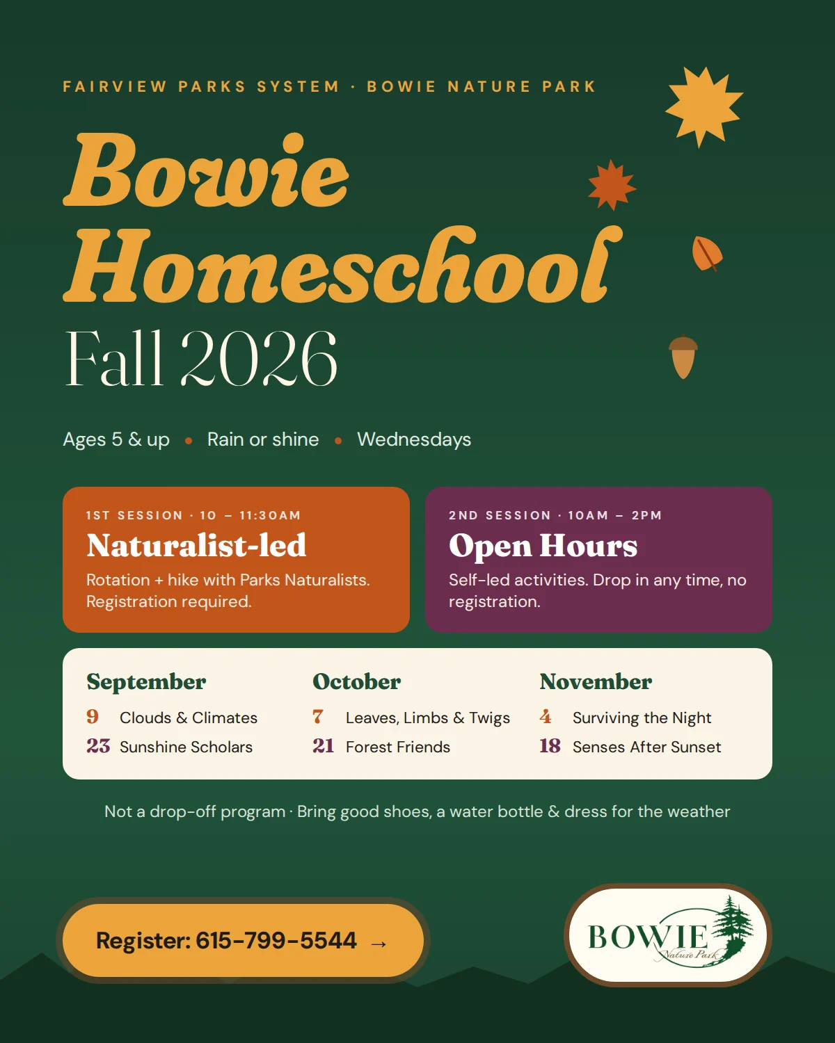 Bowie Homeschool Fall 2026 sessions