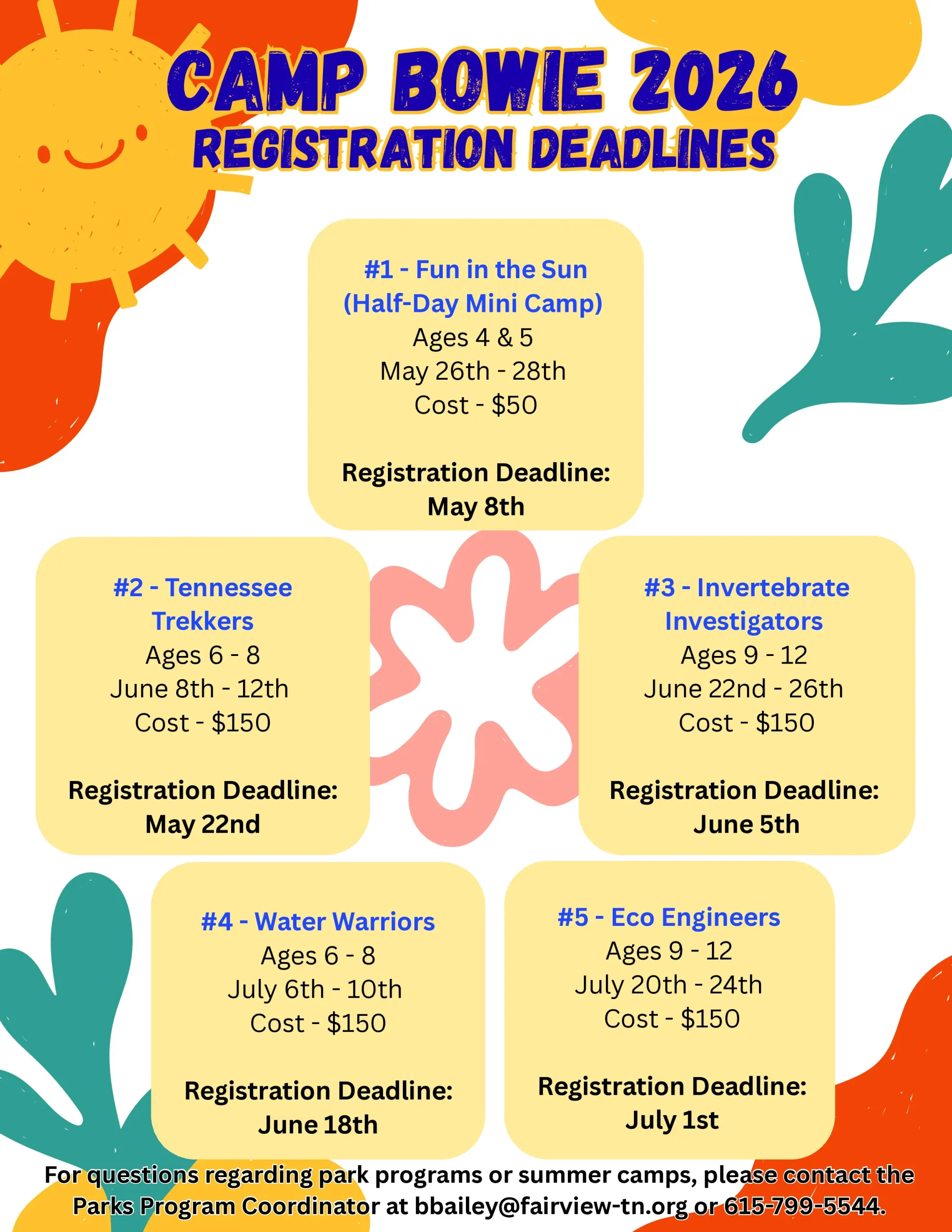 Camp Bowie Registration Deadlines