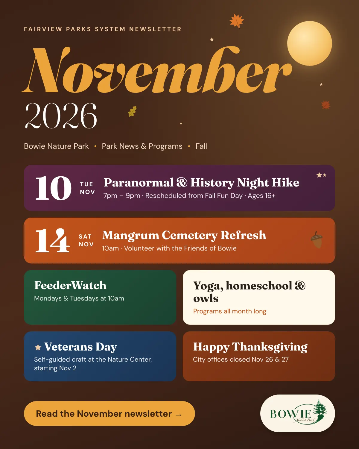 Fairview Parks System newsletter for November 2026